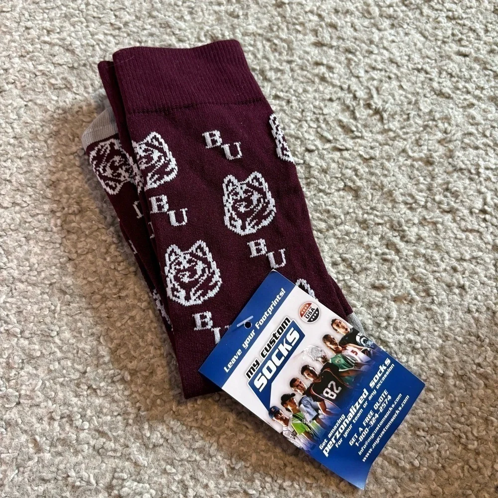 Bloomsburg University Huskies Socks NEW Large Men’s 10-13 Maroon Red Gray